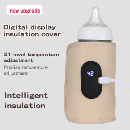Digital Bottle Warming Wrap with 21 Temperature Levels, USB Powered Baby Milk Warmer Sleeve for Travel Using a 5V 2A External Power Source