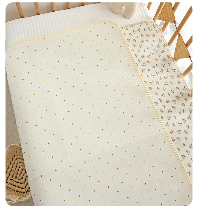 Washable Cotton Diaper Changing Mat, Large Waterproof Baby Changing Pad with Printed Designs for Everyday Nursery Diaper Care