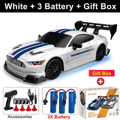 RC Drift Racing Car with 4WD, 2.4GHz Proportional Remote Control, LED Lights and Replaceable Racing and Drift Tires for Kids and Adults