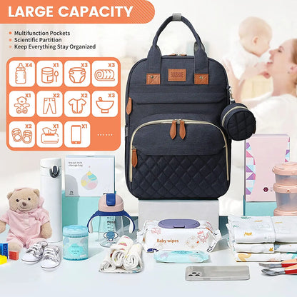 Diaper Backpack with USB Port and Fold-Out Changing Station, Type 1 and Type 3 Baby Essentials Bag with Organized Storage for Moms and Dads
