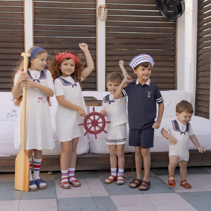 Kids Sailor Outfits in Cotton Jersey, Nautical Dresses, Polo Shirts and Shorts Sets for Boys, Girls and Babies, Summer Sibling Photo Styles