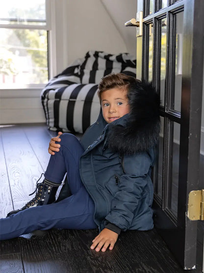 Kids Down Winter Coats with Fur-Trimmed Hoods, Black or Navy Short Bomber and Long Parka Styles for Boys and Girls, Child and Teen Size Options