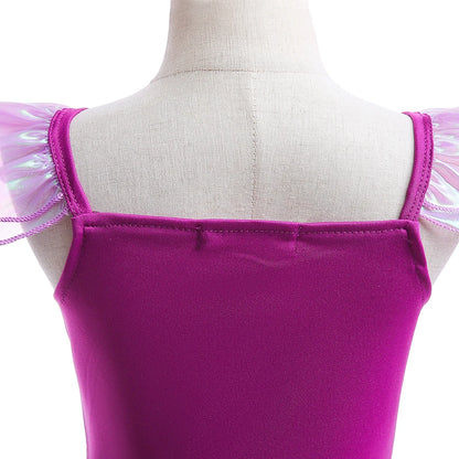 Mermaid Costume Dress for Girls with Purple Bodice, Green Scale-Pattern Skirt and Fishtail Hem for Birthdays, Halloween and Princess Dress-Up