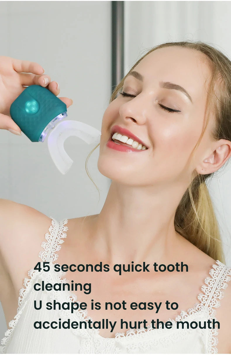 Adult U-Shaped Electric Toothbrush with Four Brushing Modes, Blue-Light Feature and Wireless Charging Design for Daily Oral Care