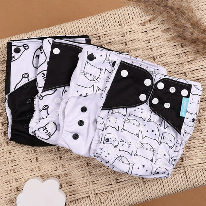 Reusable Cloth Diapers, Happyflute 4-Pack One-Size Pocket Baby Nappies with Adjustable Snap Closures, Washable Covers, Inserts Sold Separately