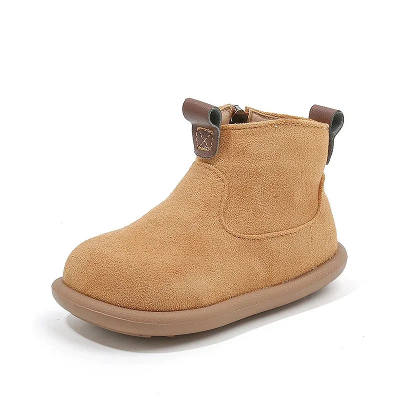 Toddler Suede-Look Ankle Boots with Side Zipper and Colorful Pull Tabs, Green Pink or Yellow Casual Short Boots for Boys and Girls in Sizes 21–30