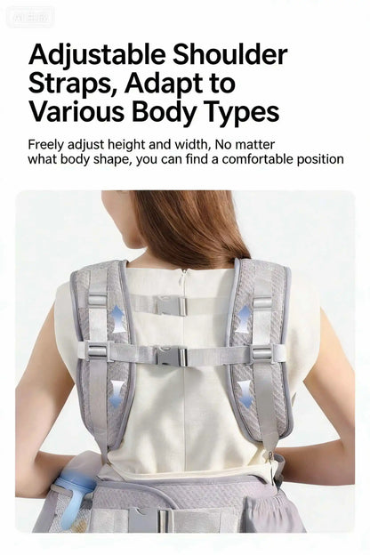 Front and Back Baby Carrier with Hip Seat, Adjustable Buckle Straps and Wide Waist Belt, Gray or Dark Blue Babywearing for Family Outings
