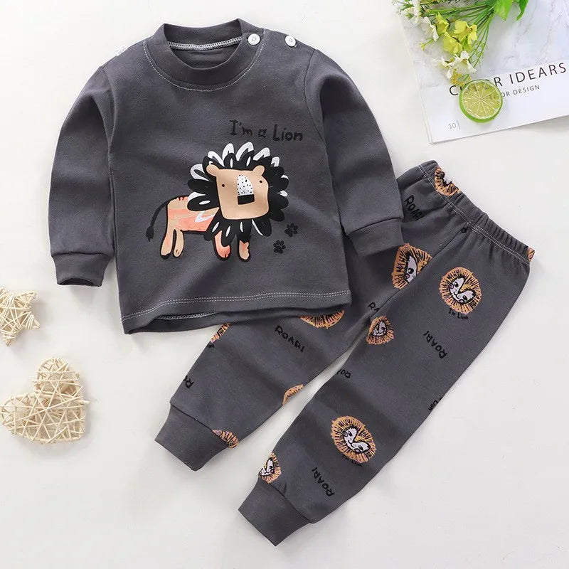 Cartoon Toddler Lounge Set with Long Sleeve Top and Matching Pants, Dinosaur and Cat Print Options for Baby Boys and Girls, Sizes 6M–4T