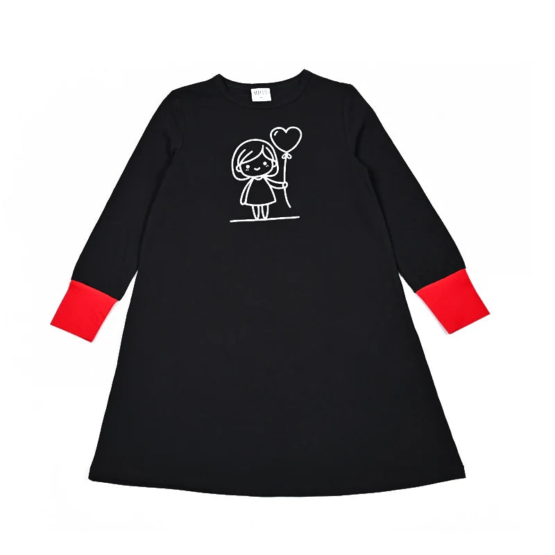 Kids Matching Pajamas with Red Cuffs and White Character Graphics, Black Sibling Outfit Styles with Two-Piece Sets, Nightgown and Footie Options
