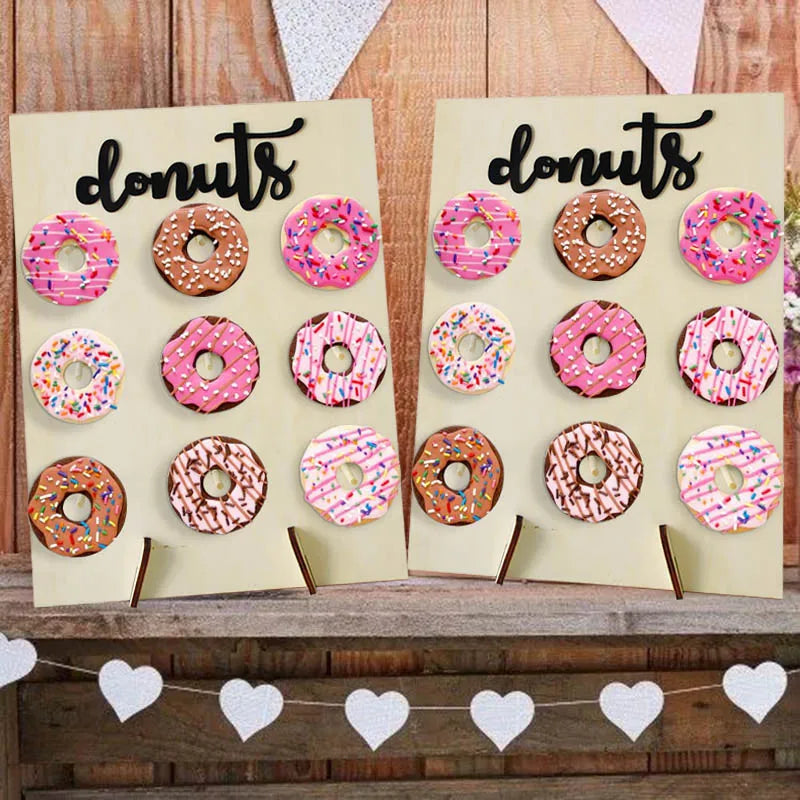 Donut Display Stand for Baby Shower Dessert Tables, Wooden Doughnut Holder for Wedding Receptions and Birthday Party Decorations