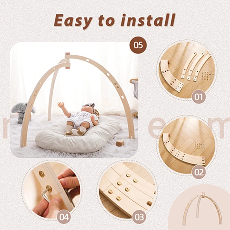 Baby Gym Hanging Toys in Wood and Cotton with Animal, Star and Moon Pendant Designs, Individual or Set Options for Supervised Play