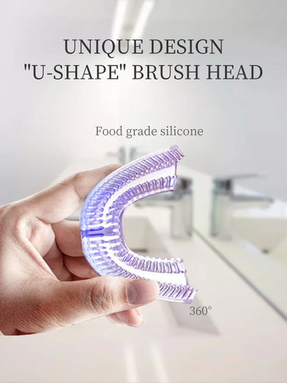 Silicone Mouthpiece Electric Toothbrush for Adults with U-Shaped Head, Three Modes, Rechargeable Handle and Charger for Everyday Oral Care
