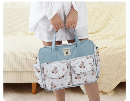 Diaper Tote Bag with Wide Opening and Printed Front Pockets, Large Capacity Baby Essentials Organizer for Moms, Travel and Everyday Outings