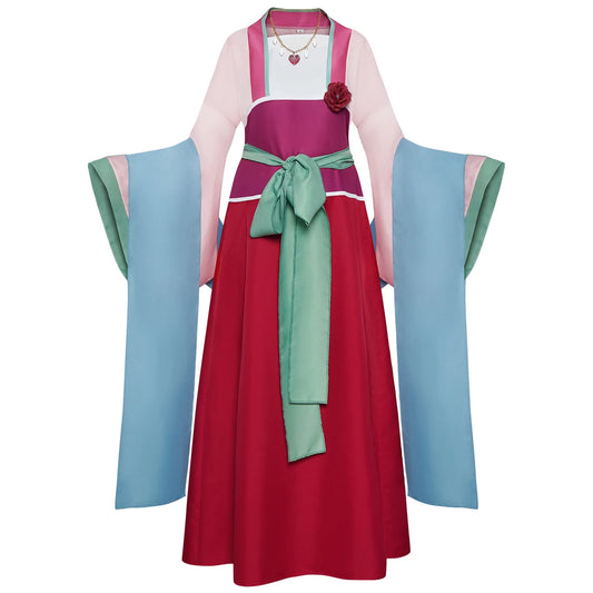 Maomao Cosplay Dress Set with Necklace, Flower Accent, Waist Belt and Shawl, Apothecary Diaries Inspired Outfit for Halloween and Anime Events
