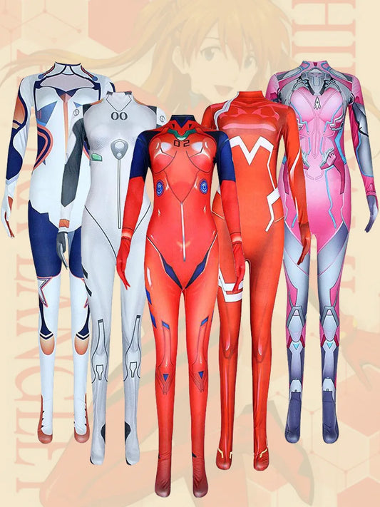 Women's Anime Cosplay Bodysuit, Asuka Rei Zero Two and Dva Character Zentai Costume for Halloween Parties and Convention Dress-Up