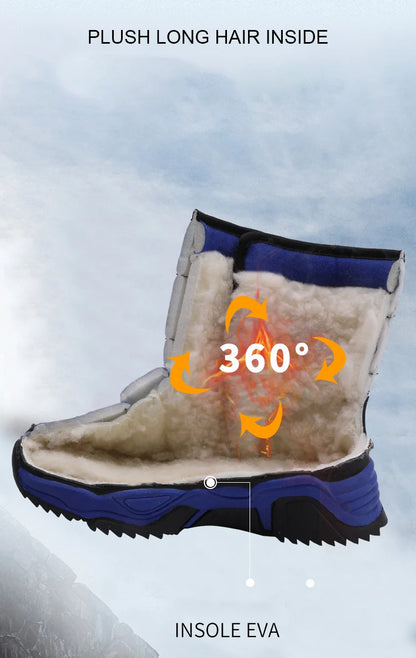 High-Top Kids Snow Boots with Hook-and-Loop Side Straps, Padded Shafts and Chunky Tread Soles for Winter Outings, Chinese Sizes 31-42