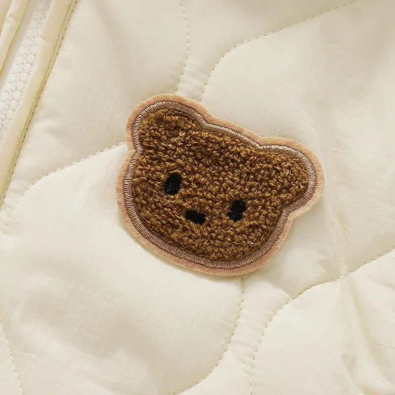 Winter Baby Bear Snowsuit, Quilted Hooded One-Piece with Plush Lining, Front Zipper and Ribbed Cuffs for Infant Boys and Girls