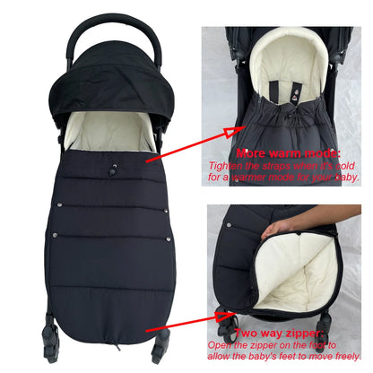 Fleece-Lined Stroller Footmuff for YOYO and Bugaboo, 90 x 45 cm Windproof Waterproof Cover with Storage Bag and Thickened Option