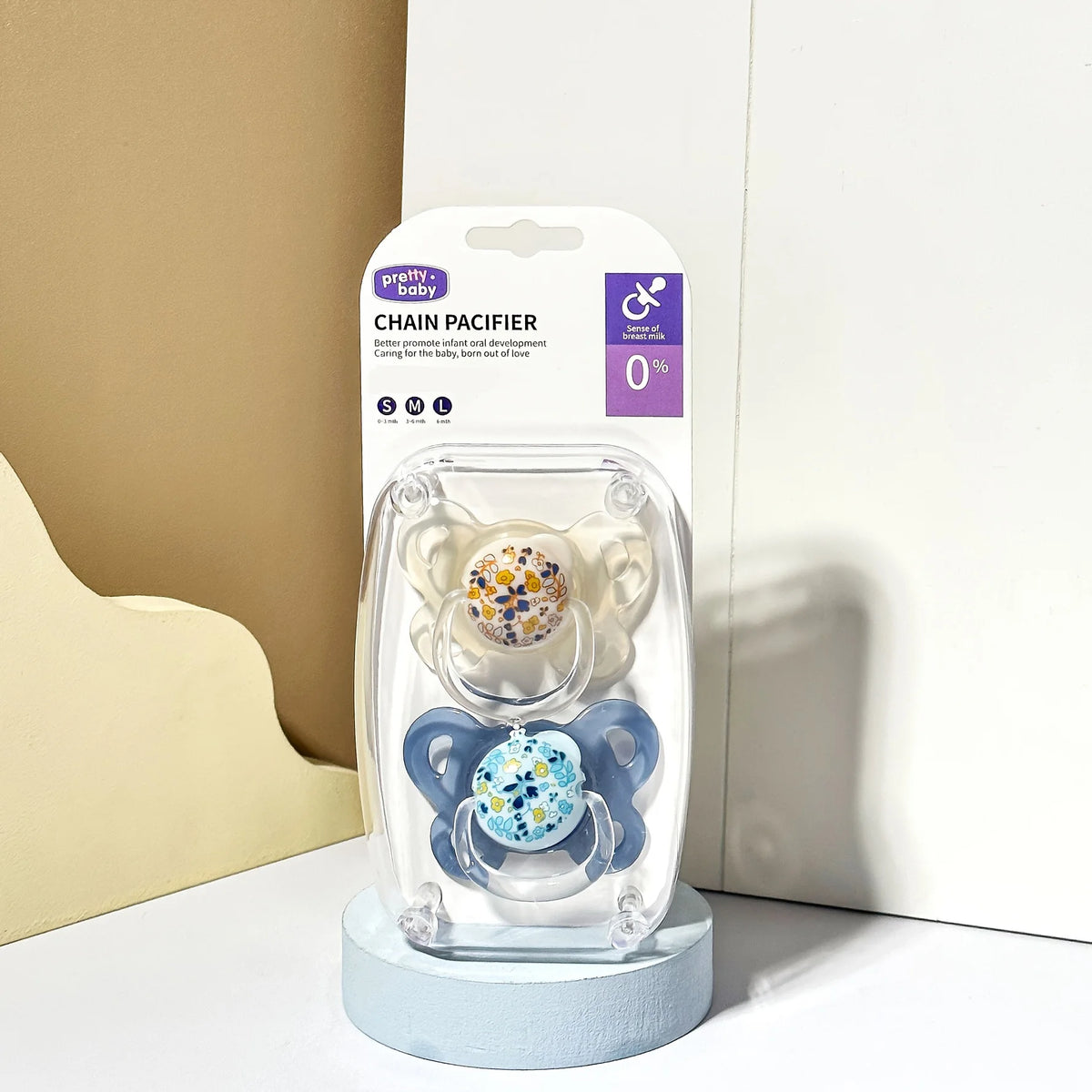 Floral Baby Pacifier Set with Covers and Thumb-Shaped Nipples, Pink and Blue Printed Soothers for Infants 0-6 Months and Baby Shower Gifts