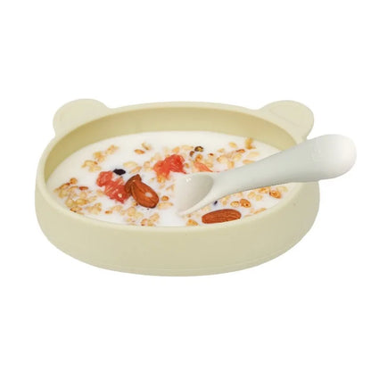 Bear-Shaped Silicone Baby Plate with Lid, Anti-Slip Feeding Dish with Raised Sides for Supervised Infant and Toddler Meals in Four Colors