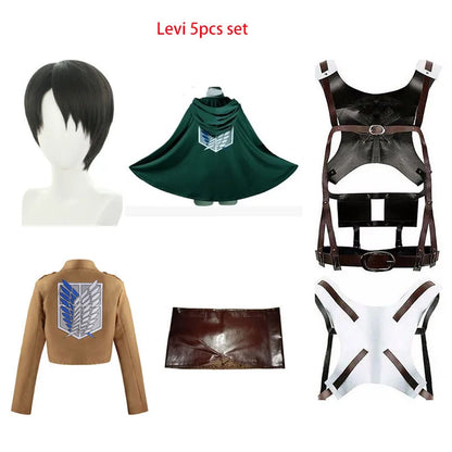 Scout Regiment Inspired Cosplay Costume Set with Jacket, Green Cloak, Skirt and Straps, Character Wig Options for Anime Events and Halloween