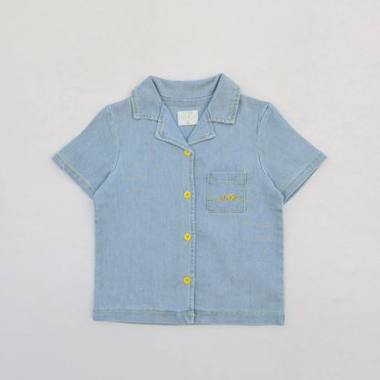 Light Blue Denim Sibling Outfits, Cotton Boys Shirts and Shorts, Girls Dresses and Skirts, Baby Rompers and Overalls for Matching Family Looks