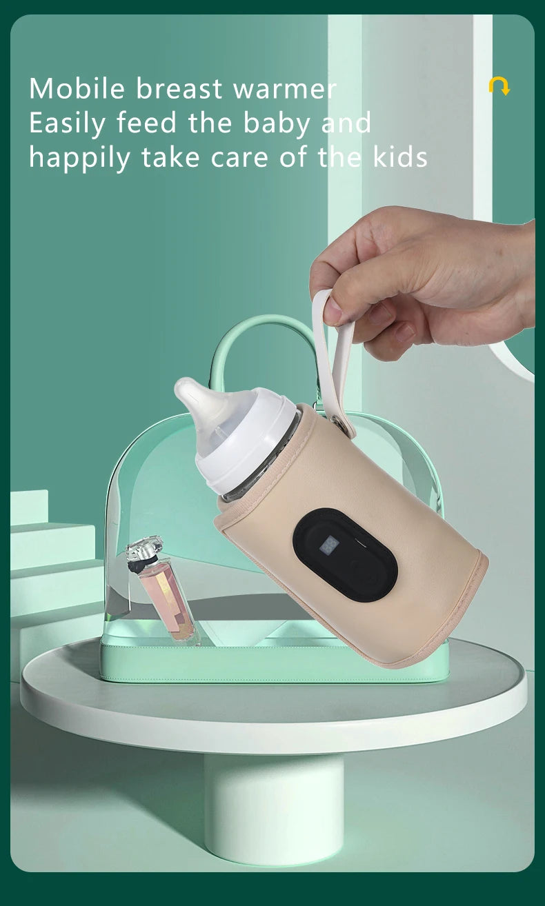 Digital Bottle Warming Wrap with 21 Temperature Levels, USB Powered Baby Milk Warmer Sleeve for Travel Using a 5V 2A External Power Source