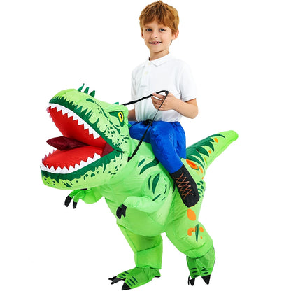 Inflatable Dinosaur Costume for Kids, Ride-On Style Dress-Up Outfit with Fan for Halloween, Birthday Parties and Holiday Cosplay