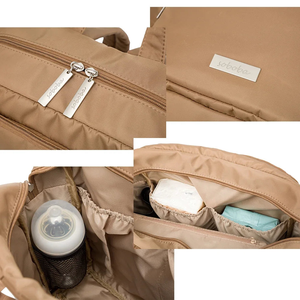 Diaper Bag Backpack with Wide Front Zip Pocket, SOBOBA Baby Essentials Organizer with Side Pockets and Top Handle, 34 x 32 x 12 cm