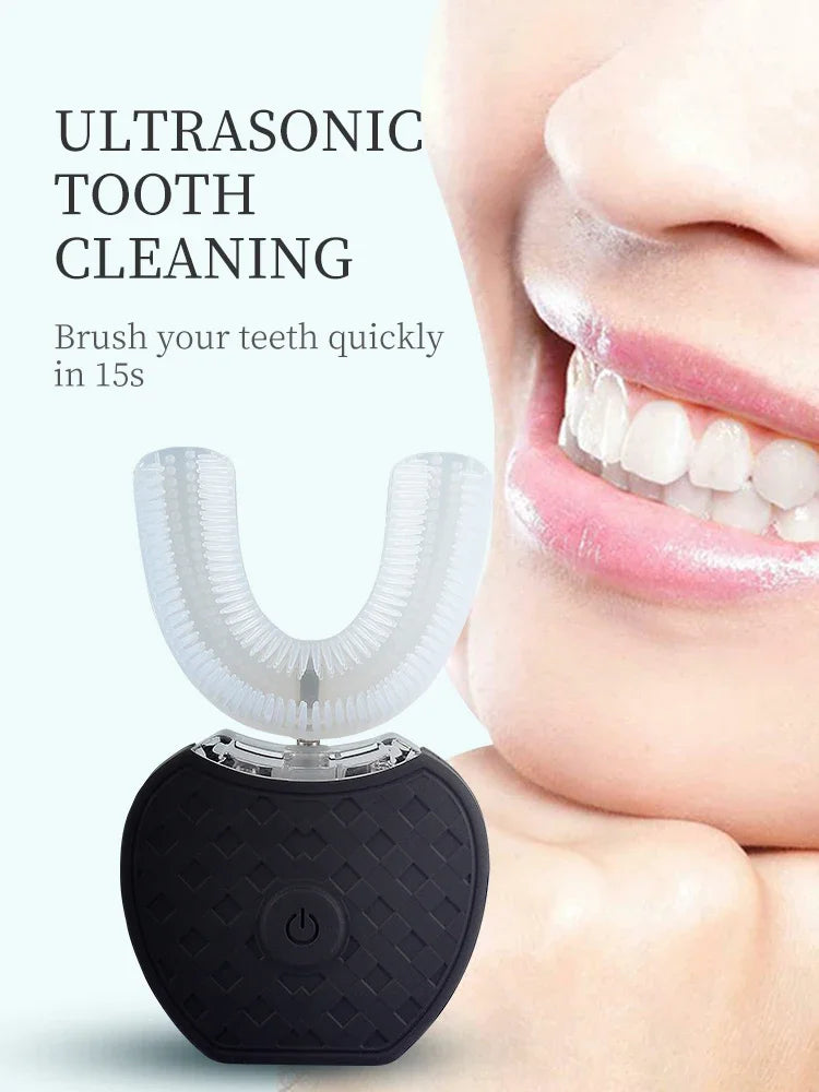 Silicone Mouthpiece Electric Toothbrush for Adults with U-Shaped Head, Three Modes, Rechargeable Handle and Charger for Everyday Oral Care