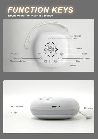 White Noise Machine with Adjustable Night Light, 20 Sounds and 22 Volume Levels, USB-C Rechargeable Timer Sound Device for Nursery and Travel