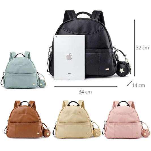 PU Diaper Bag Backpack with Zippered Storage and Front Pockets, 34 x 14 x 32 cm Baby Essentials Organizer for Parents and Everyday Outings
