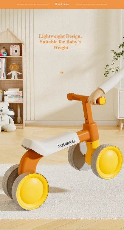 Toddler Four-Wheel Ride-On Bike in Green or Orange with Pedal-Free Design, Straight Handlebars and Shaped Seat for Supervised Play