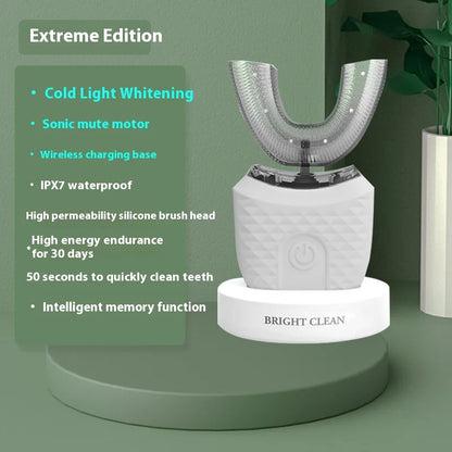 Adult U-Shaped Electric Toothbrush with Four Brushing Modes, Blue-Light Feature and Wireless Charging Design for Daily Oral Care