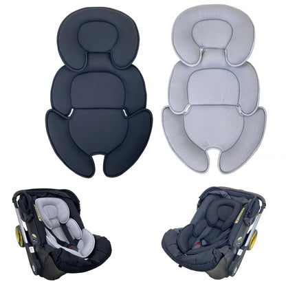 Contoured Baby Stroller Seat Cushion with Padded Head and Body Sections, Polyester-Filled Washable Seat Insert in Black or Gray
