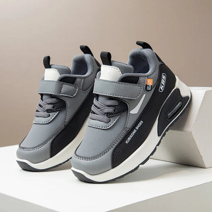 Color-Block Kids Running Shoes with PU Leather Upper, Soft Rubber Sole and Strap Closure for Boys and Girls, School Days and Outdoor Play
