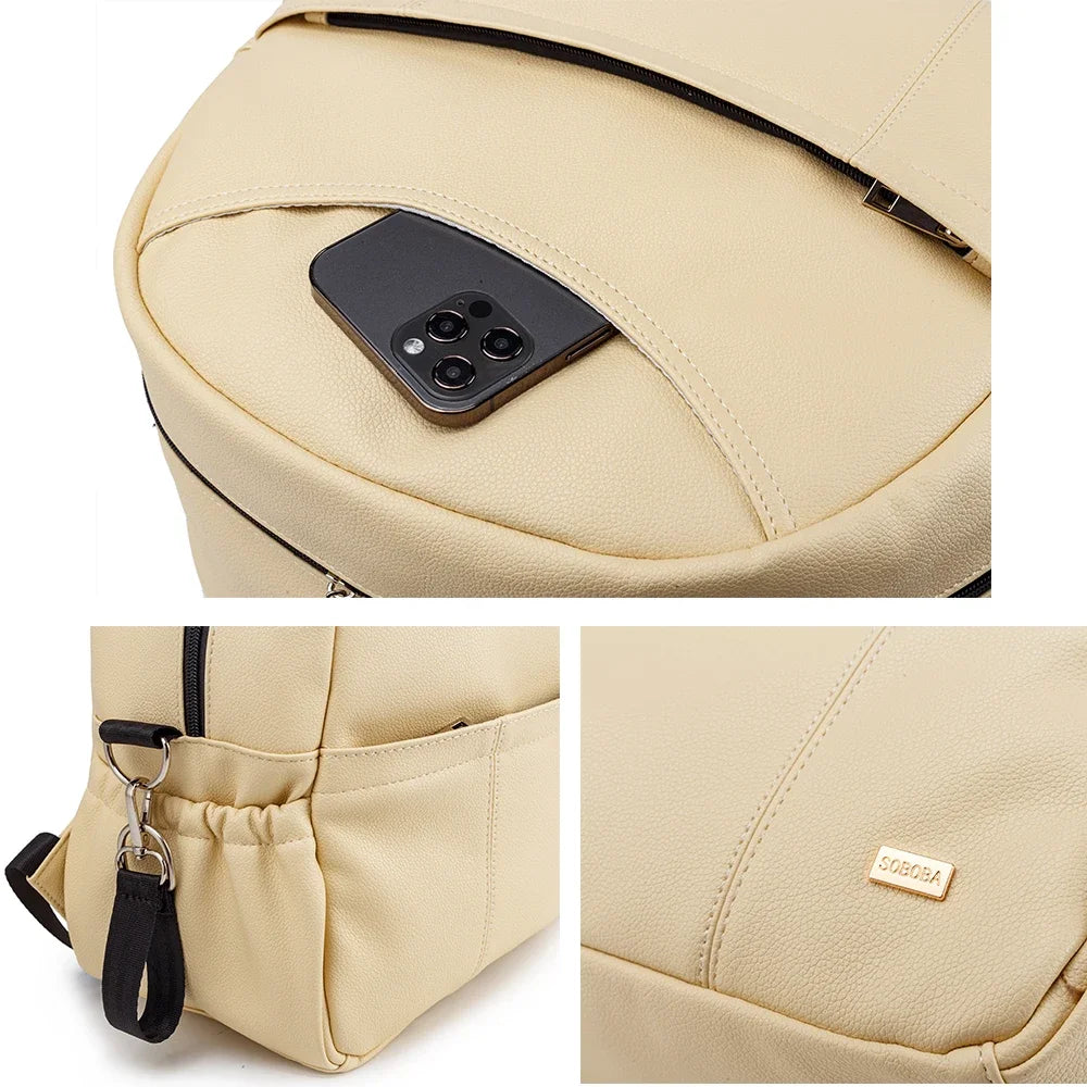 PU Diaper Bag Backpack with Zippered Storage and Front Pockets, 34 x 14 x 32 cm Baby Essentials Organizer for Parents and Everyday Outings