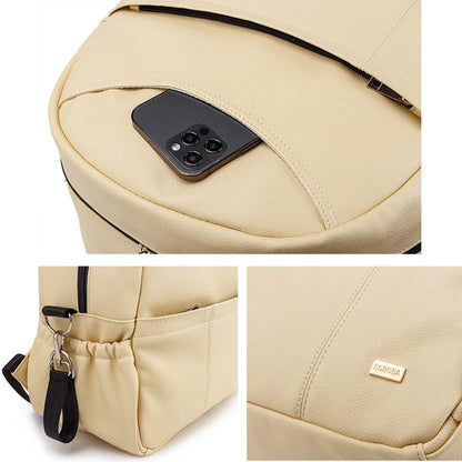PU Diaper Bag Backpack with Zippered Storage and Front Pockets, 34 x 14 x 32 cm Baby Essentials Organizer for Parents and Everyday Outings
