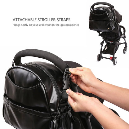 PU Diaper Bag Backpack with Zippered Storage and Front Pockets, 34 x 14 x 32 cm Baby Essentials Organizer for Parents and Everyday Outings
