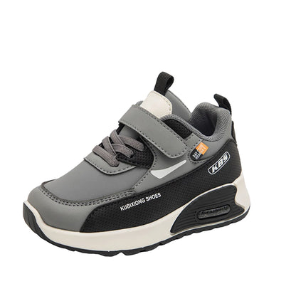 Color-Block Kids Running Shoes with PU Leather Upper, Soft Rubber Sole and Strap Closure for Boys and Girls, School Days and Outdoor Play