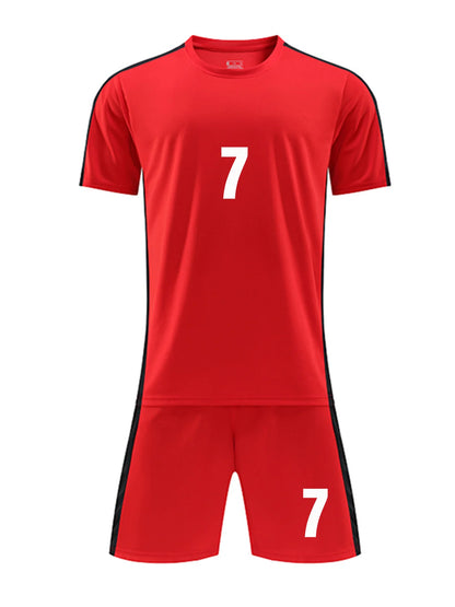 Kids Soccer Training Outfit with Short Sleeve V-Neck Jersey and Shorts, Contrast Trim Sports Clothing Set for Boys and Girls, Youth and Adult Sizes