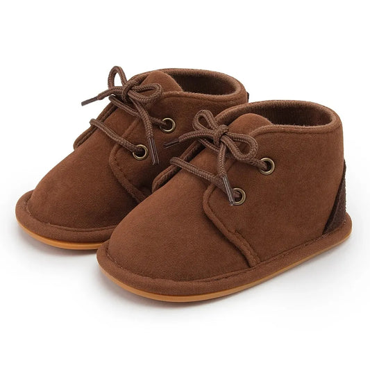 Baby Lace-Up Ankle Booties with Rubber Soles, Meckior Infant Boys and Girls Casual Shoes in Gray Black Brown or Pink, Size Options 0-18 Months