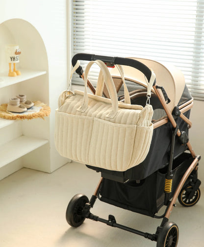 Textured Diaper Tote Bag with Zipper Closure, Interior Organizer Pockets and Carry Handles, Solid Color Baby Essentials Bag for Everyday Outings