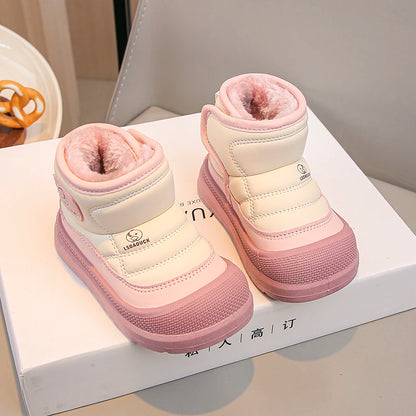 Kids Padded Snow Boots with Plush Lining, Wraparound Ankle Flaps and Chunky Soles, Boys and Girls Winter Shoes in Pink, Black or Brown