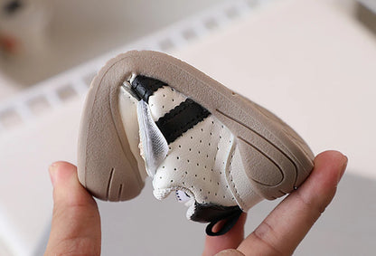 Toddler Bear Sneakers with Hook-and-Loop Strap, Perforated Upper and Striped Sides, Baby Boys and Girls Casual Shoes in Black Gold or Red, Sizes 16-25