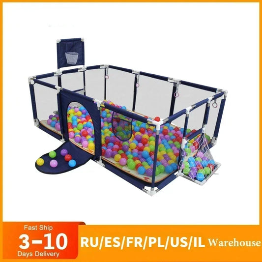 Sports Activity Baby Playpen with Mesh Sides, Steel Tube Frame and Soccer Goal Details, S or L Play Yard in Six Colors for Supervised Play