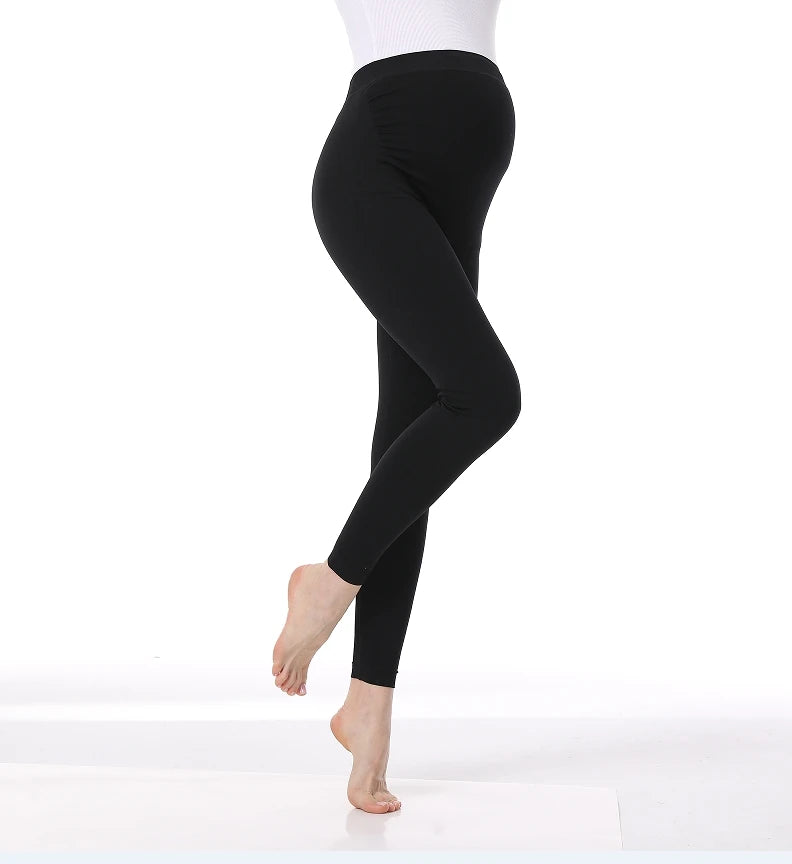 Stretch Maternity Leggings with High Waist Belly Panel, 90% Nylon and 10% Spandex Pregnancy Pants with Shorts and Thickened Style Options