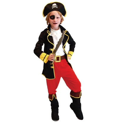 Kids Pirate Captain Costume Set with Hat, Eyepatch and Belt, Polyester Dress-Up Outfit for Halloween, Birthday Parties and Pretend Play