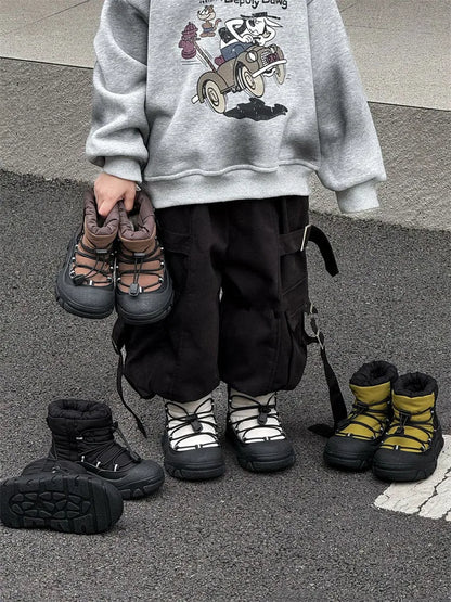 Kids Snow Boots with Toggle Laces, Warm Fur Lining and Rubber Soles for Boys and Girls, Winter Outdoor Shoes in EU Sizes 26-37