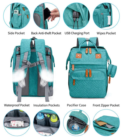 19-Pocket Diaper Backpack with Detachable Changing Station and USB Port, Baby Essentials Organizer with Pacifier Case for Moms and Dads